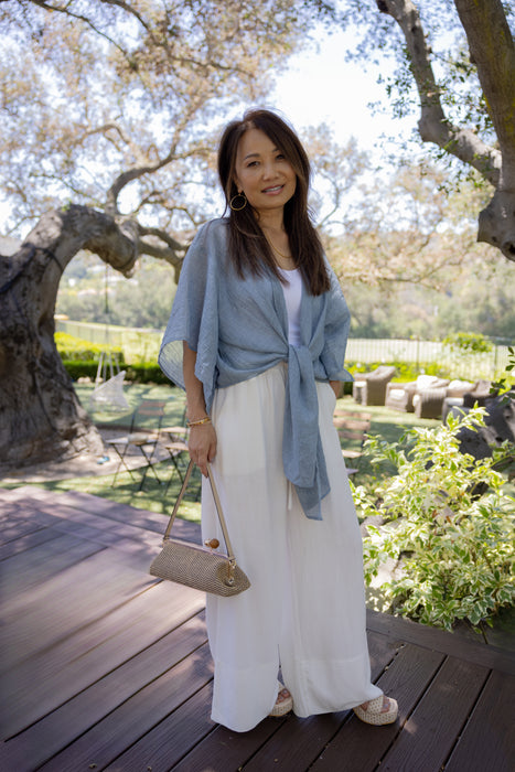 Beachy Denim Tie Front Kimono Top