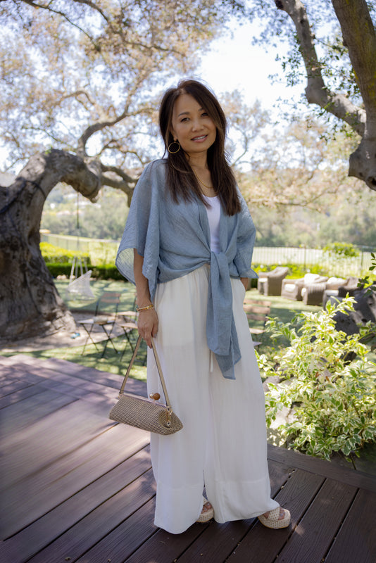 Beachy Denim Tie Front Kimono Top