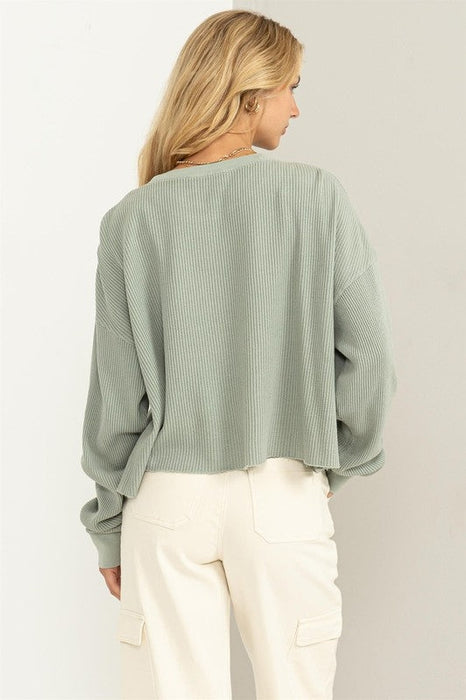Trendy Appeal Waffle Knit Top Green