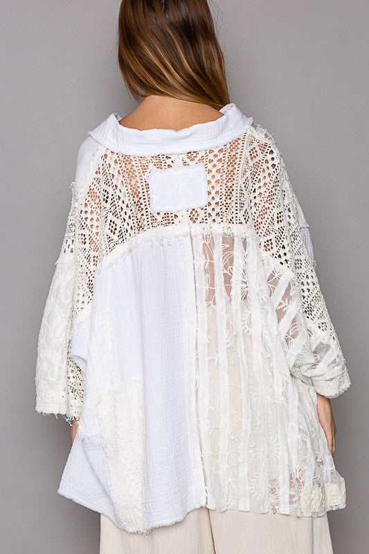 Olivia Button Down Lace Top White