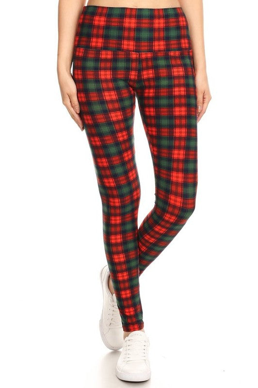 Red and Green Plaid High Rise Buttery Leggings