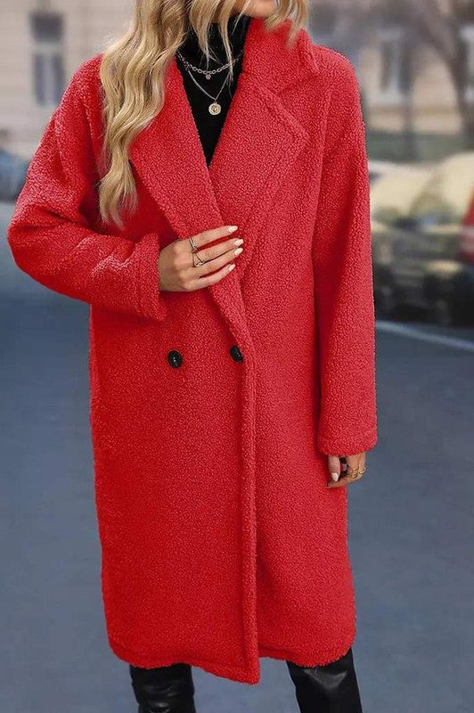 Talk of the Town Fuzzy Overcoat Red
