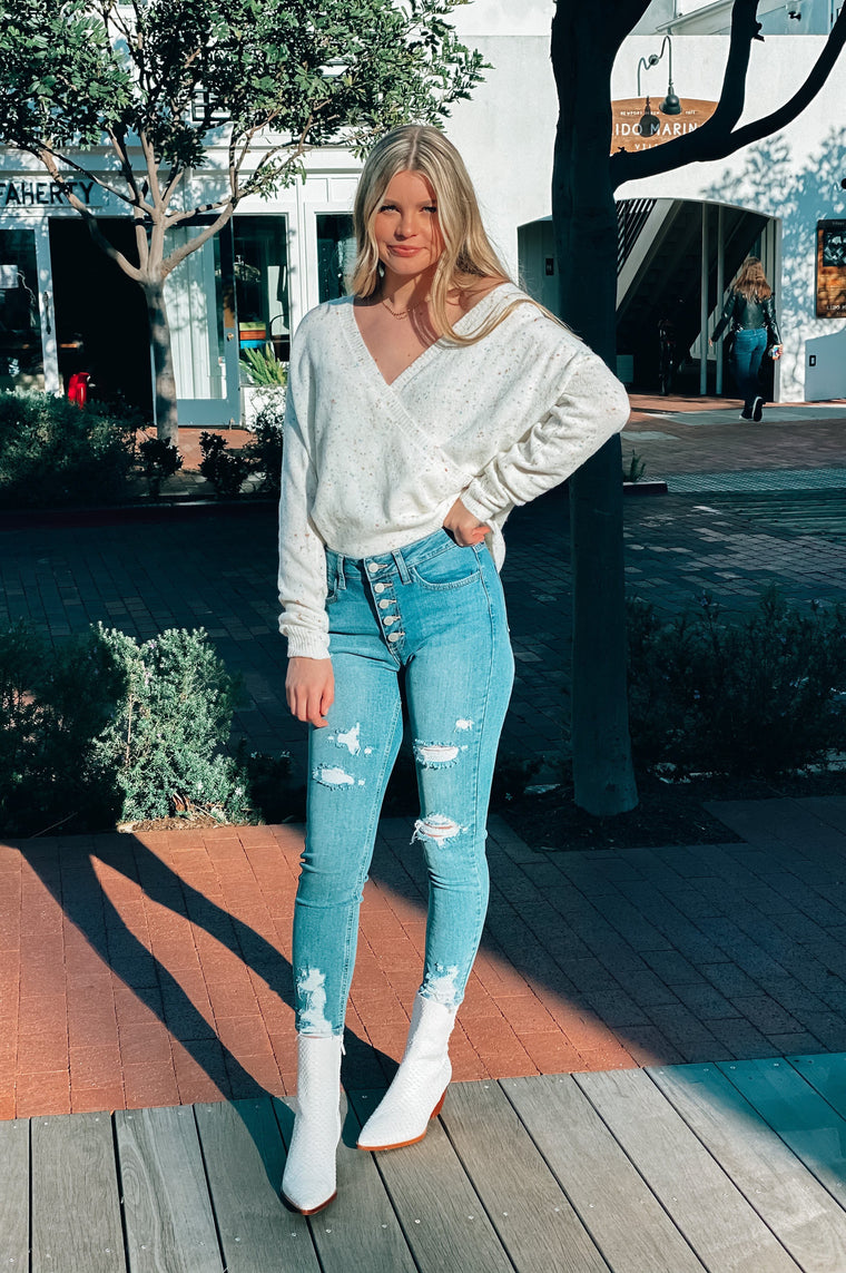 Funfetti Cross Front Sweater White