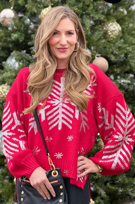 Snowflakes Shine Sweater Red