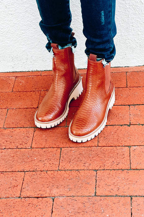 Chase Cognac Snake Booties