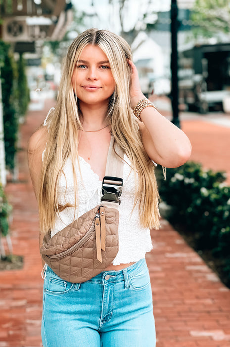Hailey Quilted Puffer Fanny Pack Tan