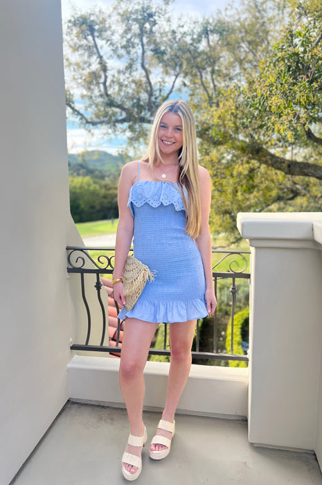 Sabrina Ruched Dress Sky Blue