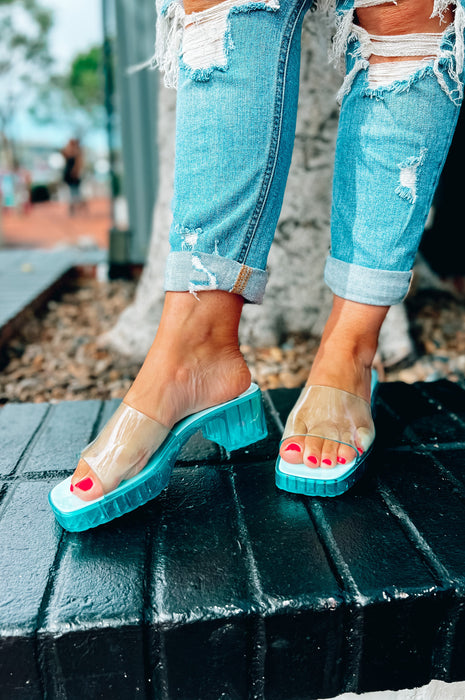 Clear Waters Chunky Heel Clear Blue