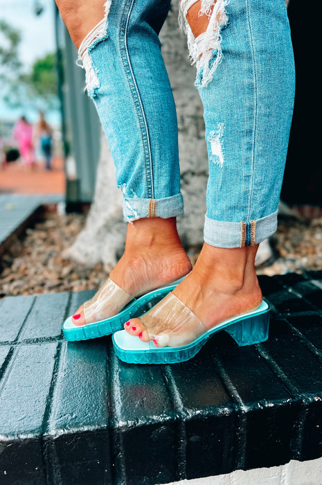 Clear Waters Chunky Heel Clear Blue
