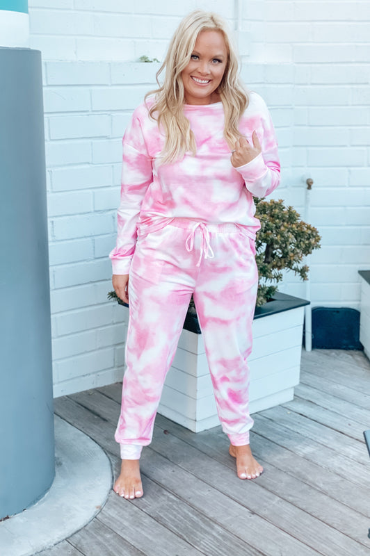 Crush on You Tie Dye Knit Joggers Pink