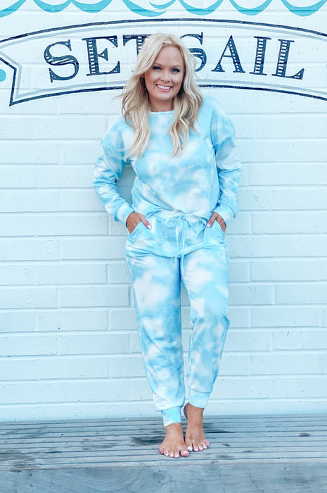 Crush on You Tie Dye Knit Joggers Blue