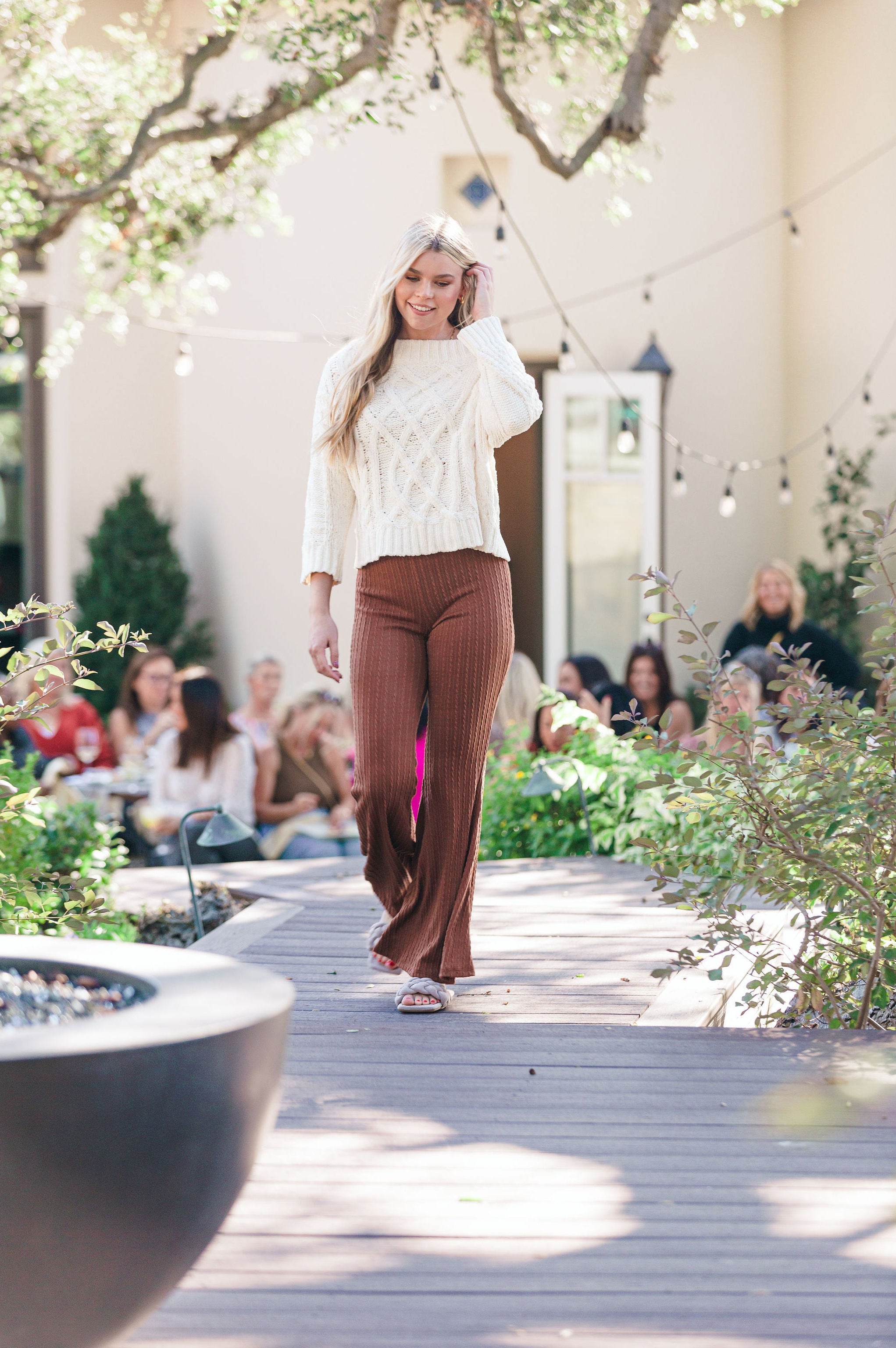 Toffee Crunch Cable Knit Flare Pants