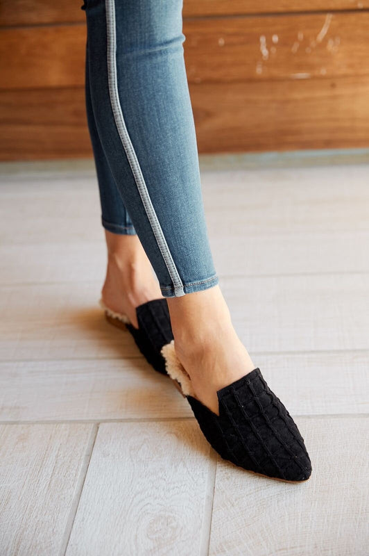 Chalet Quilted Black Suede Mule