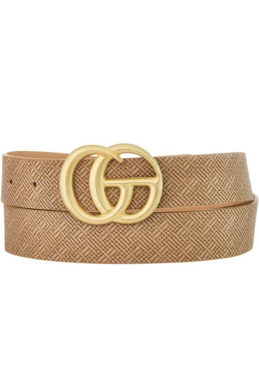 GG Buckle Belt Taupe Weave